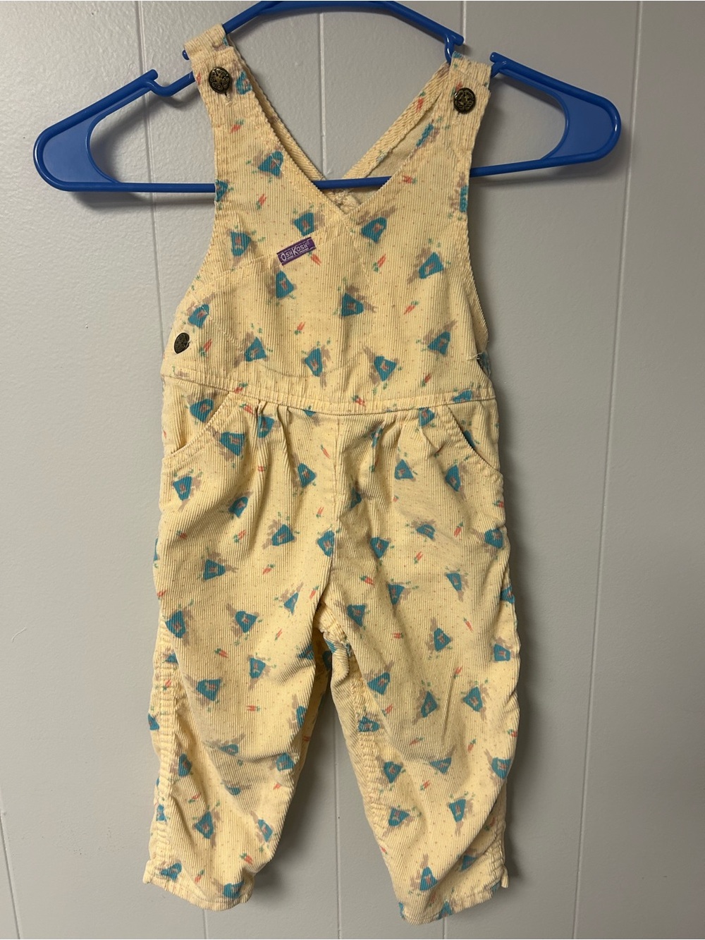 Vintage OshKosh corduroy Overalls Vestbak 3T rabbit carrot